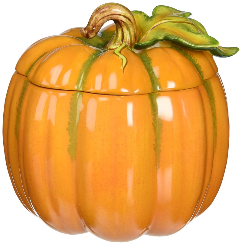 Cosmos 10365 Fine Ceramic Pumpkin Box, 6-1/8-Inch Orange - Image 1
