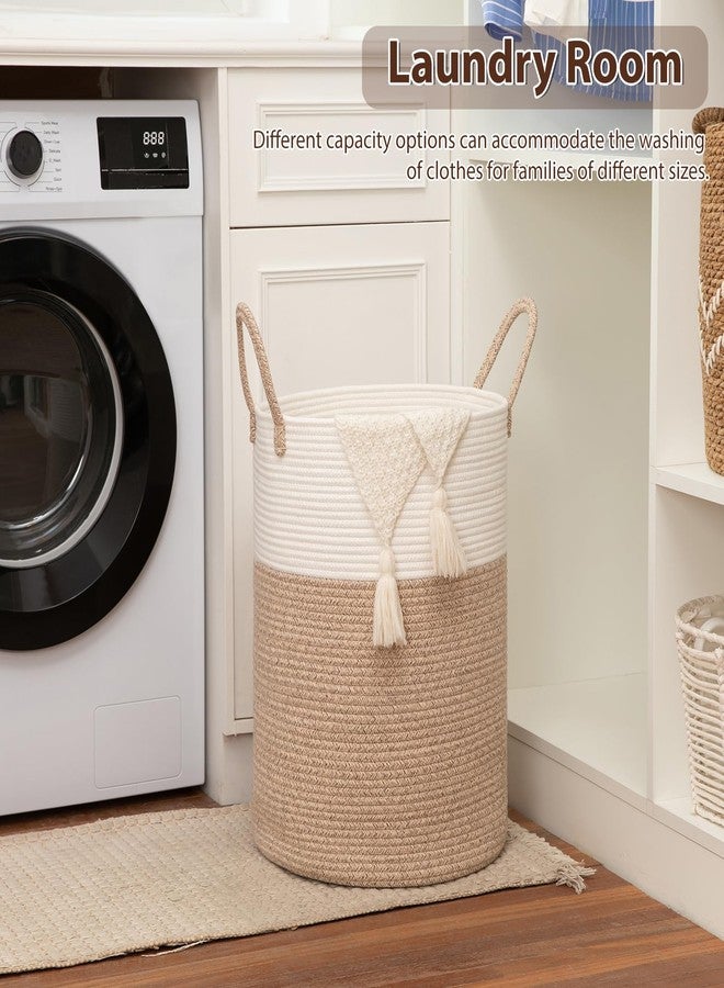 OIAHOMY Large Laundry Basket Hamper - 60L Cotton Rope Woven Basket for Blankets, Toys, Clothes - Tall Decorative Nursery Hamper with Long Handles, Brown/White - Image 4