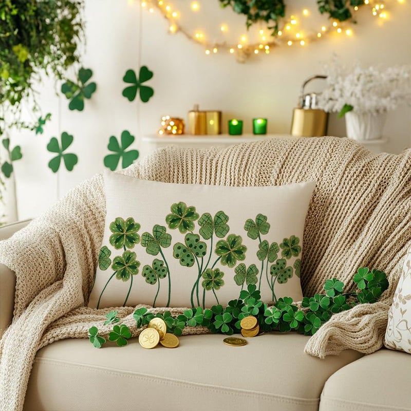 AACORS St.Patricks Day Pillow Cover 12x20 Inch Clover Decorative Pillow Case Holiday Decorations for Home Sofa Couch (Green) - Image 4