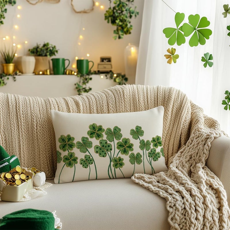 AACORS St.Patricks Day Pillow Cover 12x20 Inch Clover Decorative Pillow Case Holiday Decorations for Home Sofa Couch (Green) - Image 3