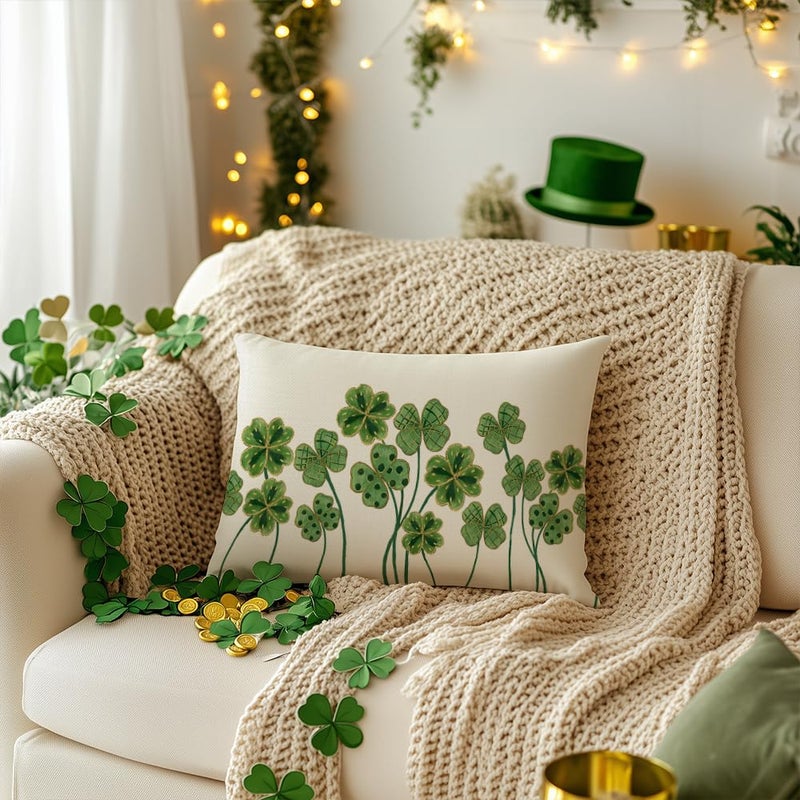 AACORS St.Patricks Day Pillow Cover 12x20 Inch Clover Decorative Pillow Case Holiday Decorations for Home Sofa Couch (Green) - Image 5