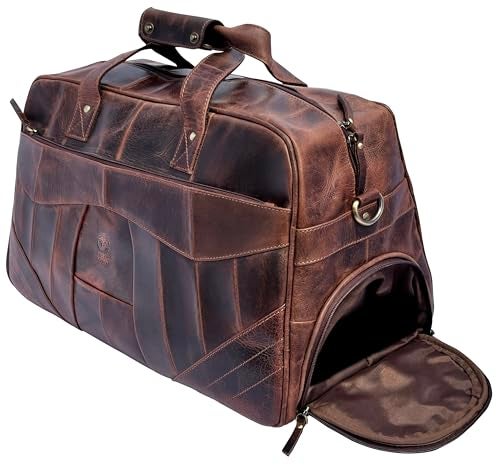 Rustic Town Leather Duffle Bag for Men Travel Overnight Weekender Bag with 2 Shoe Compartment Airplane Underseat Carry On Duffel Bag - Image 1