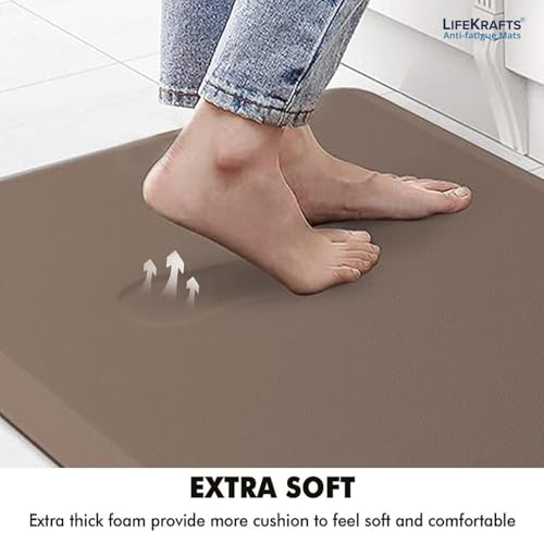 LifeKrafts New Anti Fatigue Floor Mat Thick Perfect Kitchen Mat, Standing Desk Mat. Comfort at Home, Office, Garage 52x122x1.8cms (Dark Brown-Plain) - Image 3