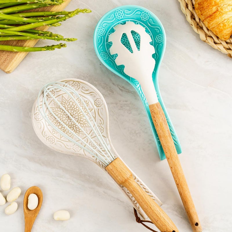 MIKIGEY Ceramic Spoon Rest, 9 Inches Large Spoon Holder for Kitchen Counter, Kitchen Accessories, Dishwasher Safe, White - Image 4