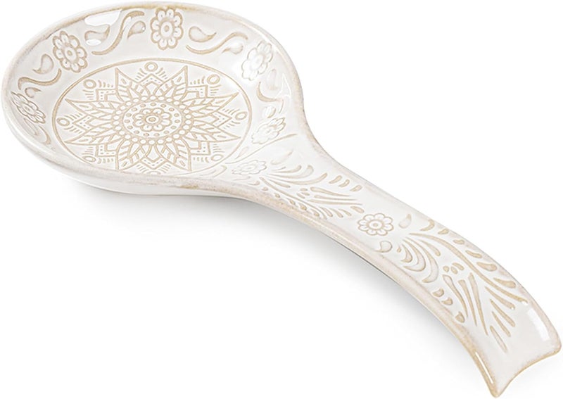MIKIGEY Ceramic Spoon Rest, 9 Inches Large Spoon Holder for Kitchen Counter, Kitchen Accessories, Dishwasher Safe, White - Image 1
