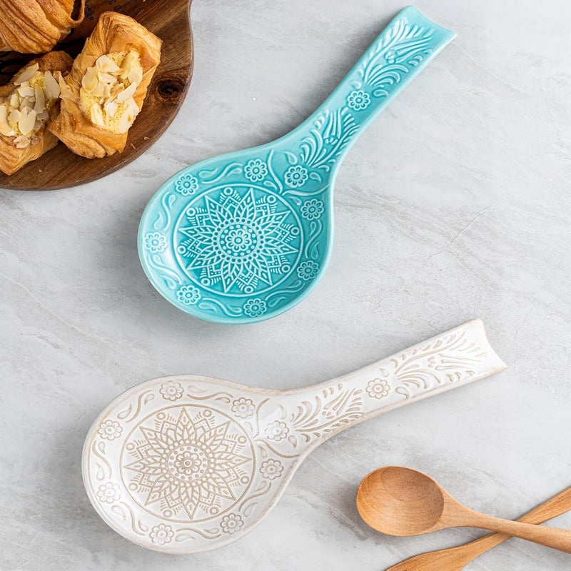 MIKIGEY Ceramic Spoon Rest, 9 Inches Large Spoon Holder for Kitchen Counter, Kitchen Accessories, Dishwasher Safe, White - Image 2