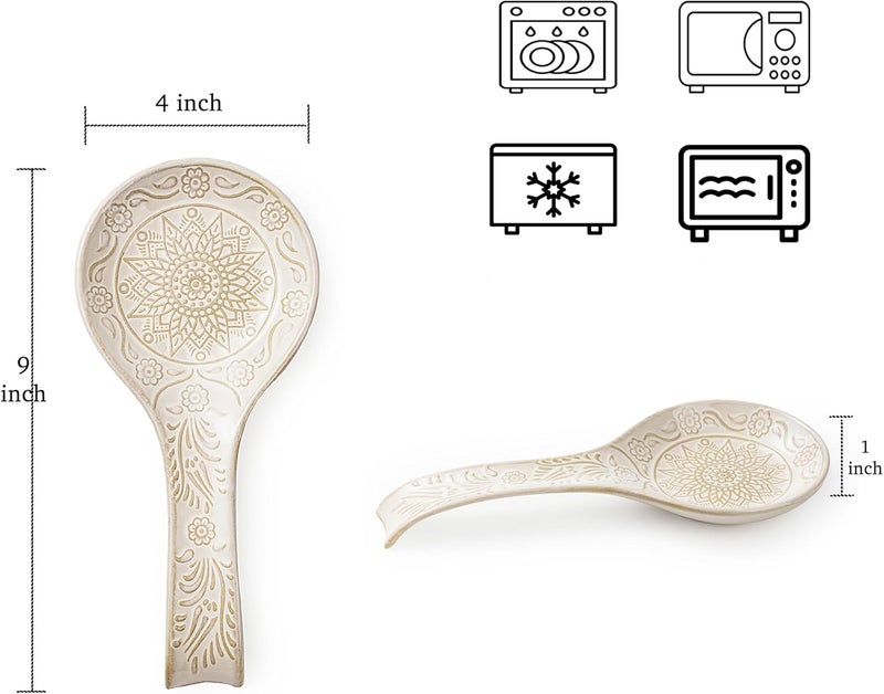 MIKIGEY Ceramic Spoon Rest, 9 Inches Large Spoon Holder for Kitchen Counter, Kitchen Accessories, Dishwasher Safe, White - Image 3