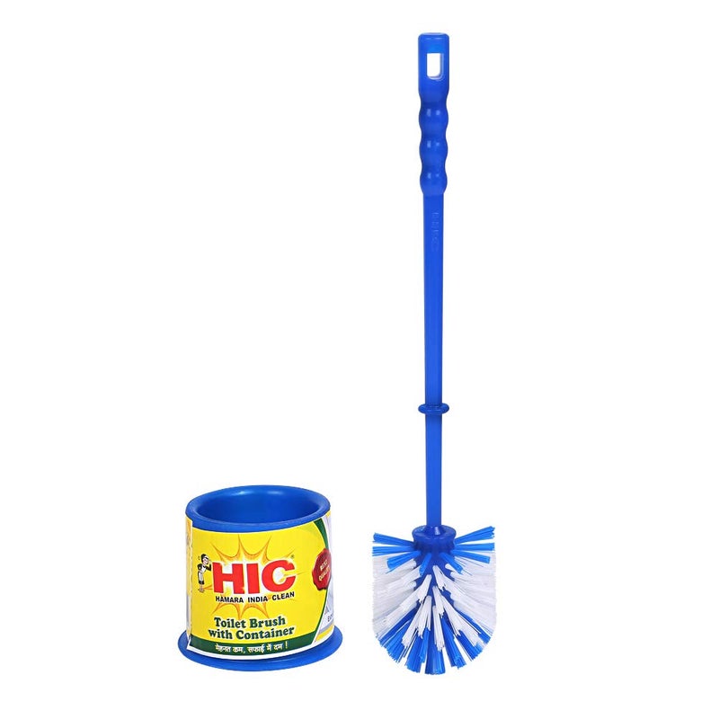 HIC Plastic Toilet Brush with Round Container, Standard, Multicolour - Image 1