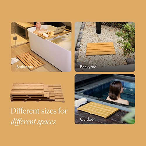 GOBAM Natural Bamboo Bath Mat - Non-Slip Shower & Bathtub Mat, Easy Clean Indoor & Outdoor Floor Mat for Spa, Sauna, Pool - Small 19.7 x 13 inches - Image 3