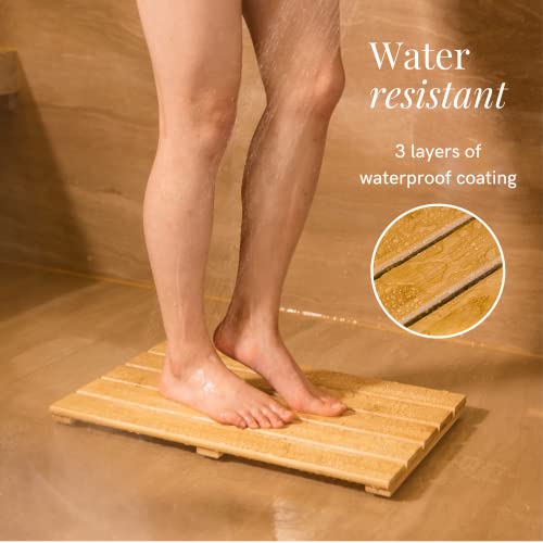 GOBAM Natural Bamboo Bath Mat - Non-Slip Shower & Bathtub Mat, Easy Clean Indoor & Outdoor Floor Mat for Spa, Sauna, Pool - Small 19.7 x 13 inches - Image 5