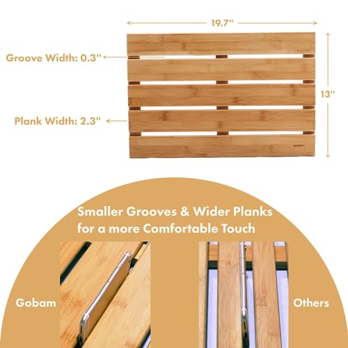 GOBAM Natural Bamboo Bath Mat - Non-Slip Shower & Bathtub Mat, Easy Clean Indoor & Outdoor Floor Mat for Spa, Sauna, Pool - Small 19.7 x 13 inches - Image 2