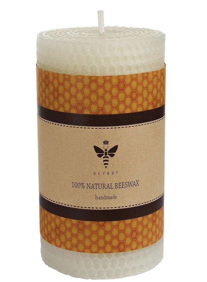 DEYBBY White Beeswax Pillar Candle - Handmade Pure Beeswax Rolled Candle for Gift & Home Decor (3×4 in) - Image 1