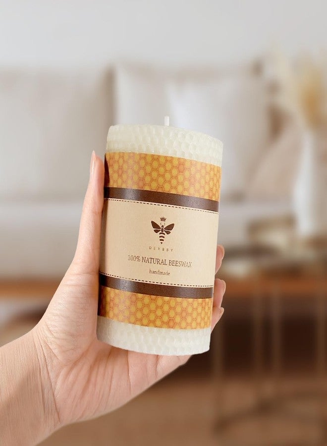 DEYBBY White Beeswax Pillar Candle - Handmade Pure Beeswax Rolled Candle for Gift & Home Decor (3×4 in) - Image 3