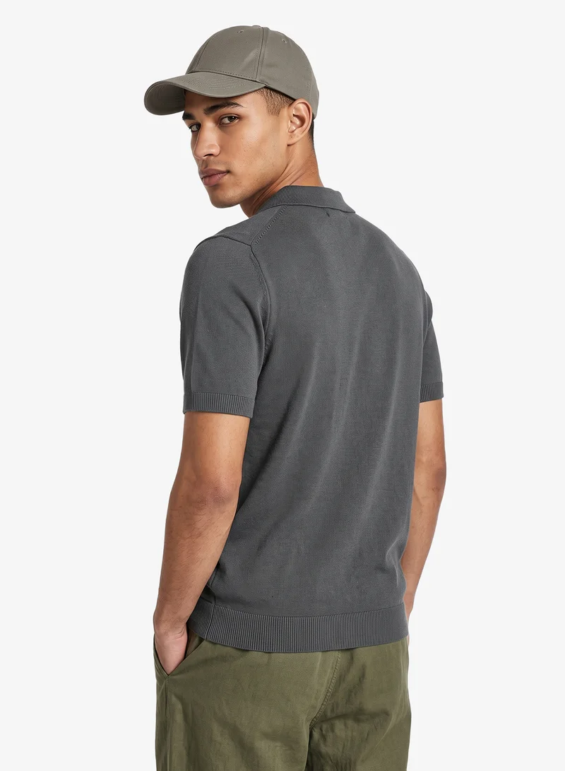 Seventy Five Knitted Zip Neck Polo Shirt