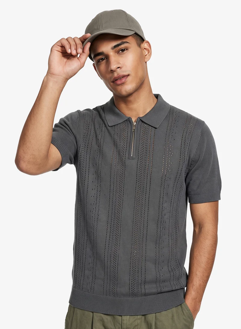 Seventy Five Knitted Zip Neck Polo Shirt