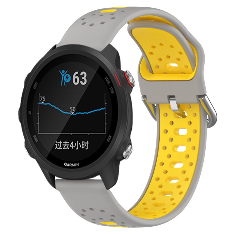 S-TOP For Garmin Forerunner 245 Music 20mm Breathable Two-Color Silicone Watch Band(Grey+Yellow) - Image 1