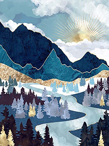 Hestarcul Diamond Painting Kit,Diamond Art Kits for Adults, Abstract Paint with Diamonds Round for Gift,Wall Decor(12x16) (Mountain Sunrise) - Image 1