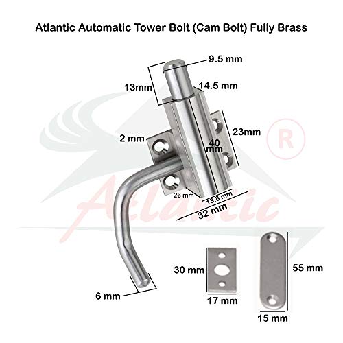 Atlantic Heavy Cam Bolt | Automatic Tower Bolt, Door Latch for Home and Offices Doors and Windows, Tower Bolt for Main Door and Bathroom, Easy to Fit (Fully Brass, S.S. Finish, Pack of 8 Piece) - Image 5
