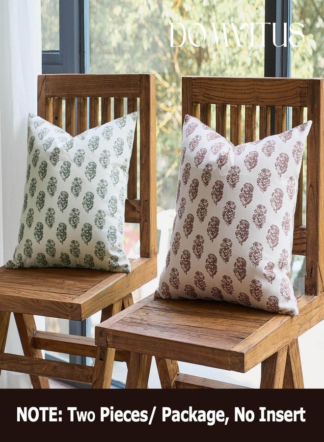 DOMVITUS Set of 2 Floral Pillow Covers 18x18, Block Print Pillow Covers Vintage Neutral Decorative Farmhouse Throw Pillow Covers for Couch Bed Living Room Dusty Green - Image 5