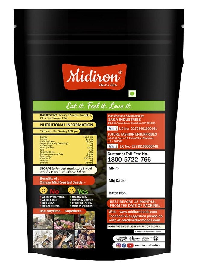 Midiron Roasted Seeds (Pumpkin Seeds, Flax Seeds, Chia Seeds, Sunflower Seeds) 4-in-1 Healthy Seeds Pack | Highly Nutritious Snack | Immunity Booster and Fiber Rich | Diet Snacks (100 Gm) - Image 3