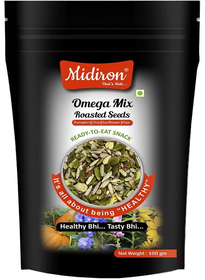 Midiron Roasted Seeds (Pumpkin Seeds, Flax Seeds, Chia Seeds, Sunflower Seeds) 4-in-1 Healthy Seeds Pack | Highly Nutritious Snack | Immunity Booster and Fiber Rich | Diet Snacks (100 Gm) - Image 1