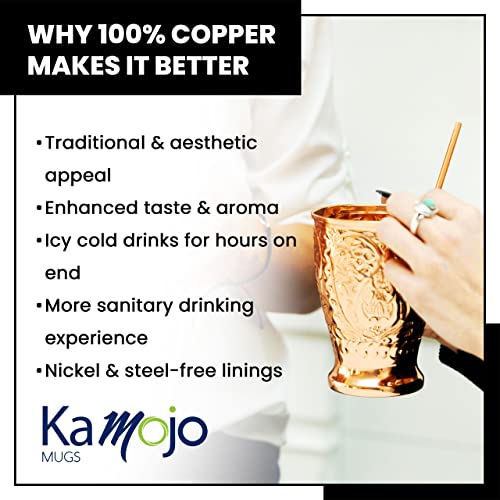 Kamojo Moscow Mule Copper Mugs Set of 4 with Unique Handcrafted Embossed Design with Anti-Tarnish Food-Grade Coating - Copper Cups Gift Set with 4 Straws & Recipe E-Book, 16 oz - Image 5