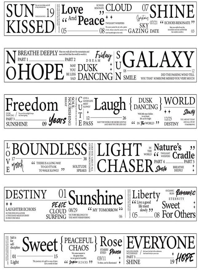 SAMVARDHAN Vintage Aesthetic English Word Decorative Washi Tape Set – 6 Rolls Inspirational Quote Scrapbook Tape, Black and White Journal Stickers for DIY, Planners, Crafts, and Gifts - Image 3