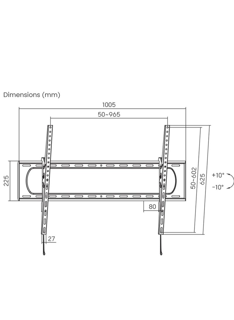 TV Wall Mount Bracket with 10 Degree Tilt for 60, 65, 70, 75, 80, 85, 90, 100, 120 Inch TVs up to 900x600, Black - Image 2