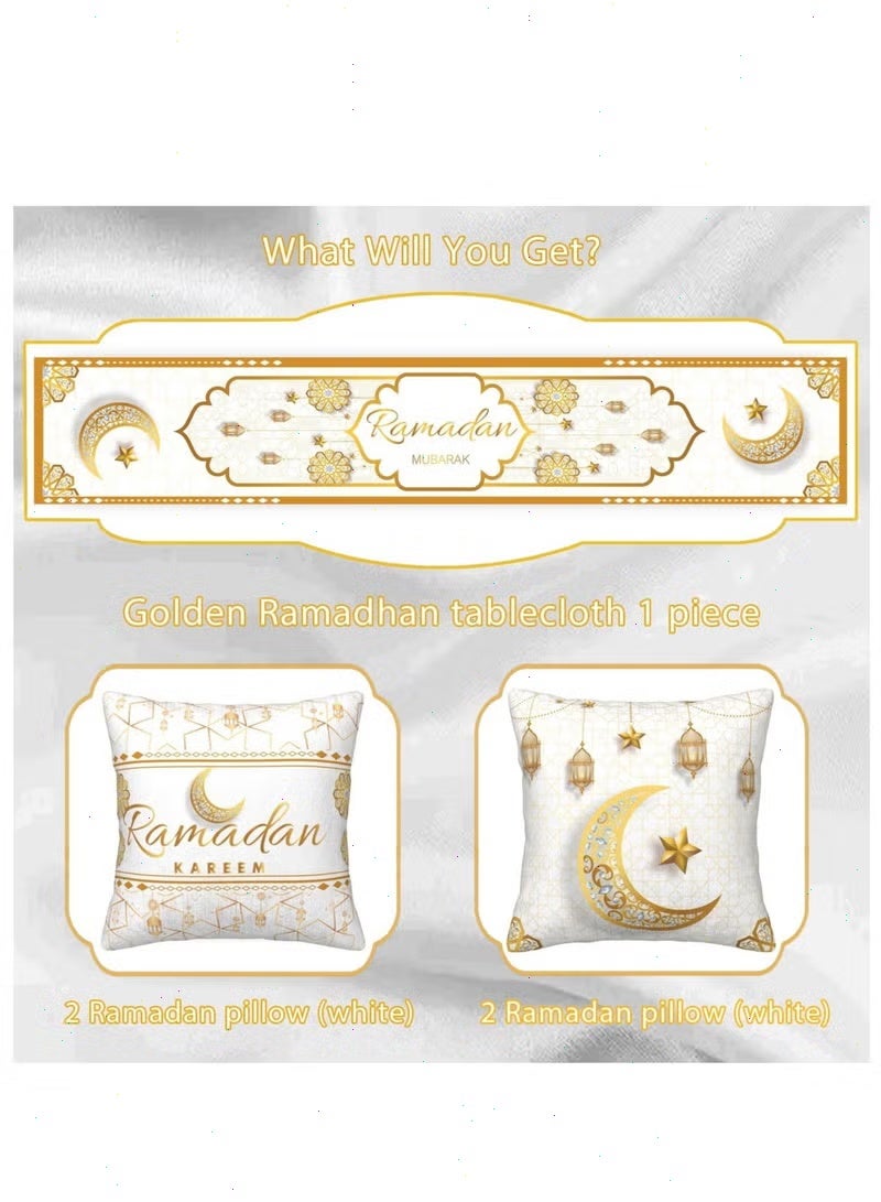 رمضان ديكورات للمنزل ، رمضان الجدول عداء مع 4 قطع الزخرفية وسادة يغطي - Image 3