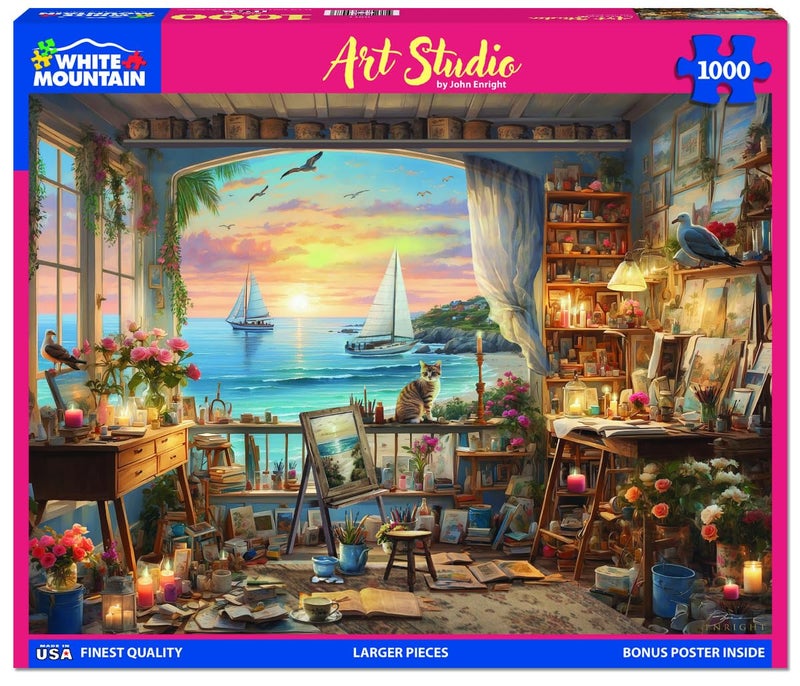 White Mountain 1000 Piece Jigsaw Puzzle Scenic Ocean Sunset Puzzles with Large Pieces Gift for Adults and Family 24"x30" - Art Studio - Image 2