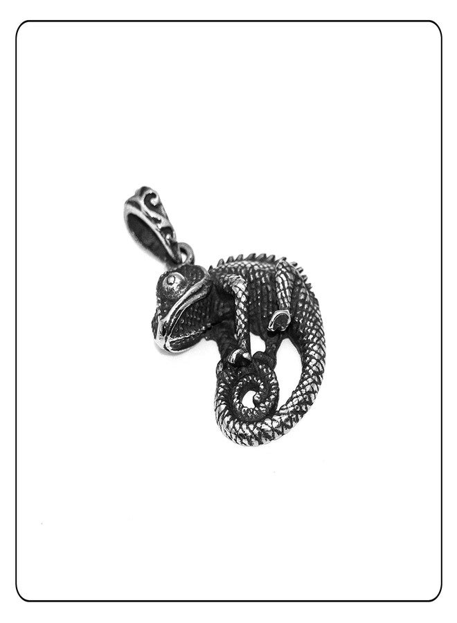 Fusamk Punk Titanium Steel Animal Lizard Pendant Necklace,24" Box Chain - Image 3