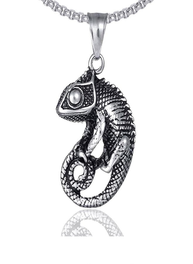 Fusamk Punk Titanium Steel Animal Lizard Pendant Necklace,24" Box Chain - Image 1