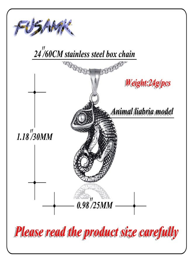 Fusamk Punk Titanium Steel Animal Lizard Pendant Necklace,24" Box Chain - Image 2