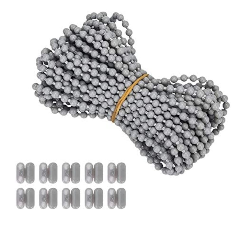 Luanxu10 Meters 1094 Yards Roller Blind Bead Chain Cord with 10 PCS of Connectors for Roman Venetian Honeycomb Vertical Shade Blind Cord for Roller Blind Replacement Parts Repair Fittings Gray