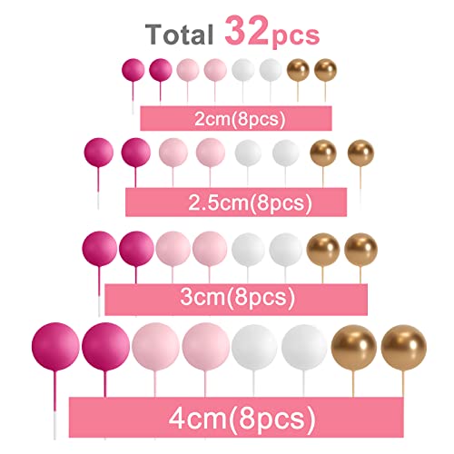 ASTARON 32 Pcs Ball Cake Topper Decorations Mini Balloons Cake Topper Sticks Foam Balls Cake Picks Cake Topper Balls Cake Decorations for Wedding Party Birthday Cake Decorating Pink Gold - Image 5