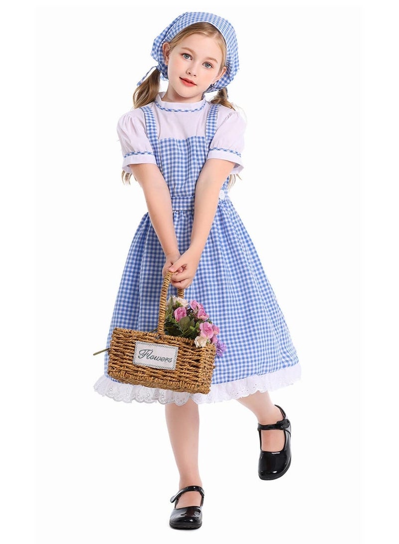 برايم تشويس زيّ الفتاة الرائدة (Pioneer Girl Costume) فستان بنات بأسلوب المستوطنات القديمة – فستان قصير الأكمام بنقشة مربعات مع عصابة رأس (لأعمار 8–10 سنوات) - Image 2