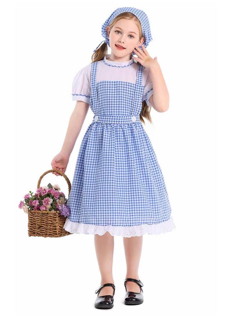برايم تشويس زيّ الفتاة الرائدة (Pioneer Girl Costume) فستان بنات بأسلوب المستوطنات القديمة – فستان قصير الأكمام بنقشة مربعات مع عصابة رأس (لأعمار 8–10 سنوات) - Image 3
