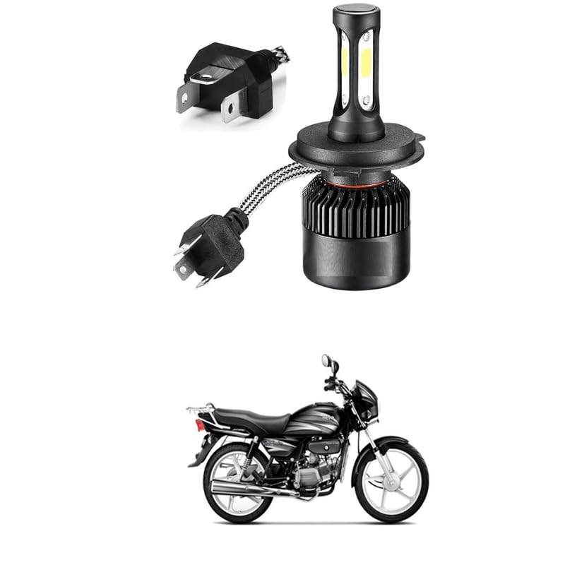 LOVMOTO Universal High Brightness 3 Side H4 LED Headlights Hi/Low Beam Bulbs 40W White Conversion Kit for Motorcycle, Bike, Scooty (Pack 1) Comfortable With Spl-end-or pl-us - Image 1