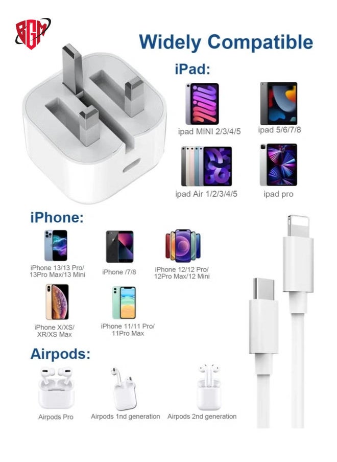 BGM - iPhone 20W USB C Fast Charger, iPhone Fast Charger Plug fast Charger Power and 1M iPhone USB C Charger Cable Compatible with iPhone 13 12 11 Pro Max Mini X XR Xs/X/8 Plus/iPad - Image 1