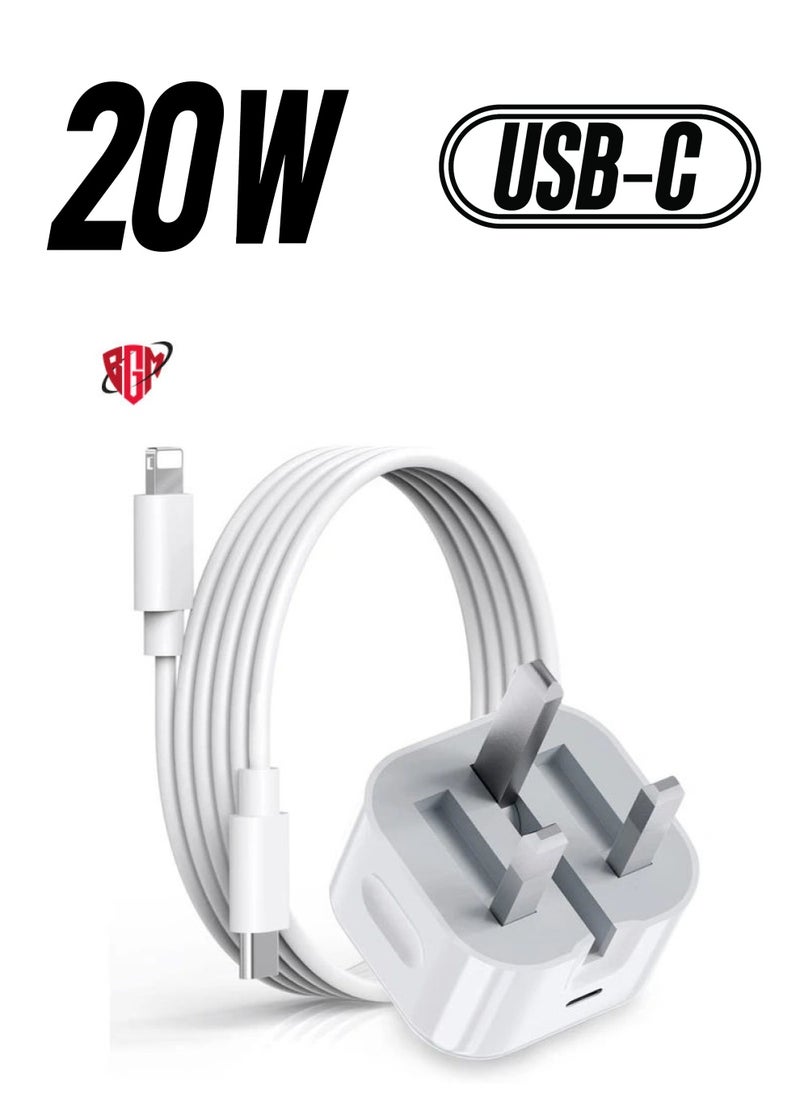 BGM - iPhone 20W USB C Fast Charger, iPhone Fast Charger Plug fast Charger Power and 1M iPhone USB C Charger Cable Compatible with iPhone 13 12 11 Pro Max Mini X XR Xs/X/8 Plus/iPad - Image 1