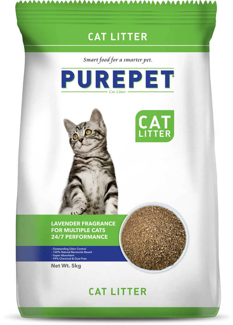 Purepet Cat Litter for All Breeds 5kg | Lavender Fragrance | Pet Friendly | Litter Tray Refill - Image 1