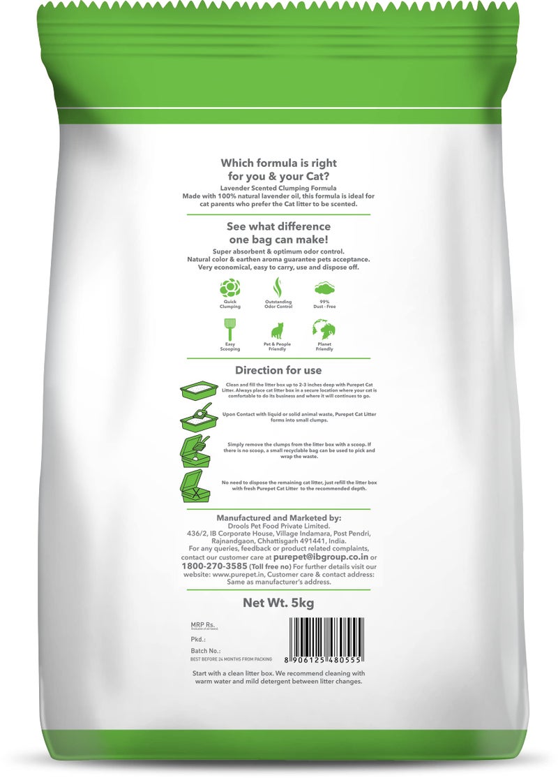 Purepet Cat Litter for All Breeds 5kg | Lavender Fragrance | Pet Friendly | Litter Tray Refill - Image 2