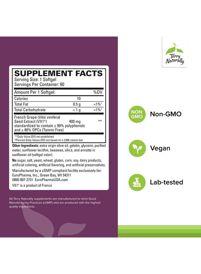 Terry Naturally Clinical OPC Extra Strength - Cardiovascular Health & Focus Support - Supplement with Grape Seed Extract - Immune Support Supplement - 60 Softgels - Image 2