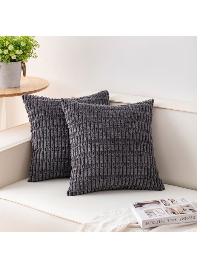 Aegero Pack of 2 Corduroy Decorative Throw Pillow Covers 18x18 InchSoft Boho Striped Pillow Covers Modern Farmhouse Home Decor for Sofa Living Room Couch Bed（Dark Grey） - Image 1