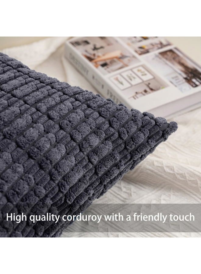 Aegero Pack of 2 Corduroy Decorative Throw Pillow Covers 18x18 InchSoft Boho Striped Pillow Covers Modern Farmhouse Home Decor for Sofa Living Room Couch Bed（Dark Grey） - Image 2