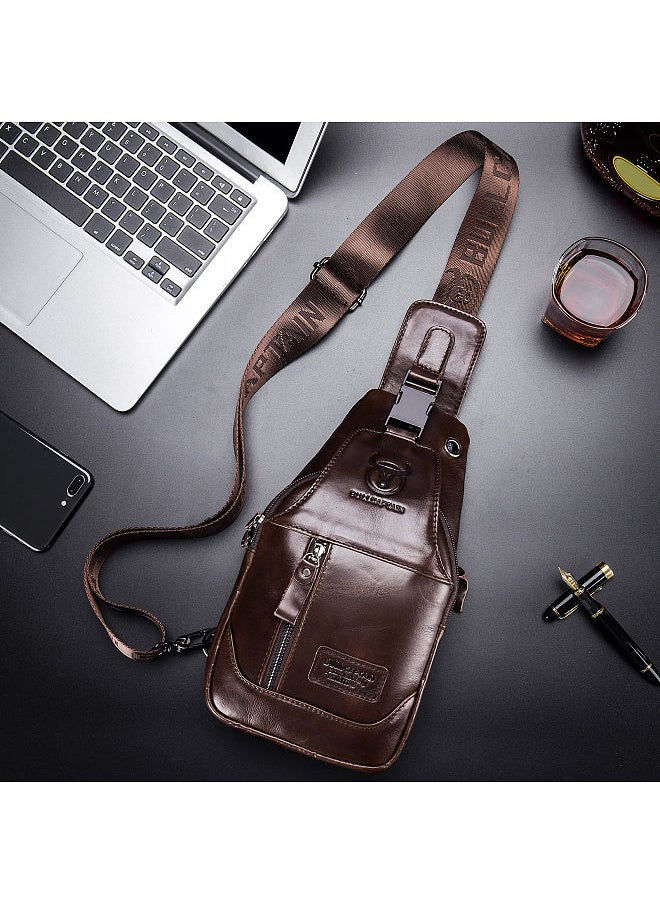BULLCAPTAIN - Men's Leather Sling Bag Waterproof Crossbody Pack Chest Shoulder Backpack for Hiking Cycling Mountaineering Travelling - Image 1