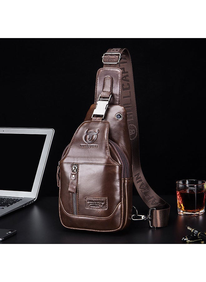 BULLCAPTAIN - Men's Leather Sling Bag Waterproof Crossbody Pack Chest Shoulder Backpack for Hiking Cycling Mountaineering Travelling - Image 1