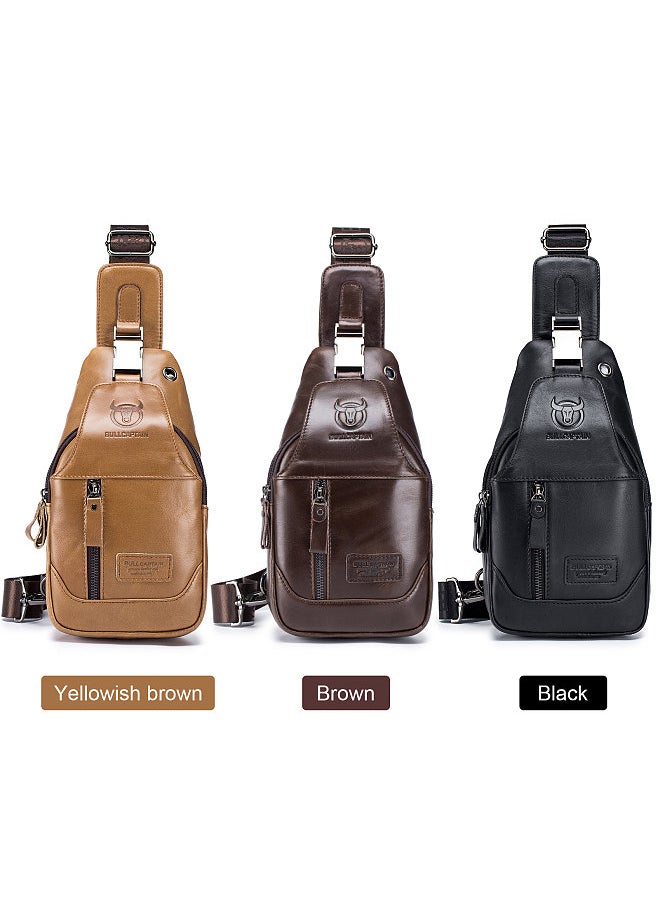 BULLCAPTAIN - Men's Leather Sling Bag Waterproof Crossbody Pack Chest Shoulder Backpack for Hiking Cycling Mountaineering Travelling - Image 1