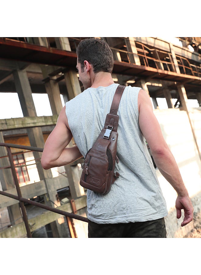 BULLCAPTAIN - Men's Leather Sling Bag Waterproof Crossbody Pack Chest Shoulder Backpack for Hiking Cycling Mountaineering Travelling - Image 1