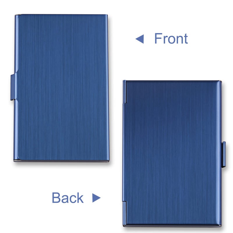 Dmfly Business Card Holder  Slim Business Card Case For Men & Women  Pocket Metal Card Case  Professional Stainless Steel Business Card Holders  Purse Name Card Holder  Buckle Style Shut  Blue - Image 4